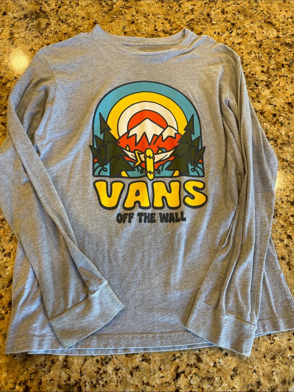 Vans Kids Long-Sleeve Graphic Tee — Light Gray with Yellow Logo